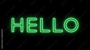 Animated hello with looping stroke text effect using green neon color and black background