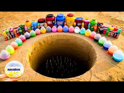 Experiment: Big Balloons Soda vs Mentos & Giant Coca-Cola, Schweppes, Dr Pepper, Fanta and Pepsi
