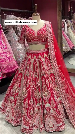 Royal Red Bridal Lehenga for Wedding Day 👰 | Shop Now at www.mittalsarees.com #mittalsarees #fashion