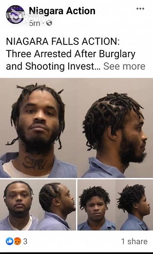 NIAGARA FALLS ACTION: Three Arrested After Burglary and Shooting Investigation On January 18th, 2023, the Niagara County Sheriff's Office Criminal Investigation Bureau responded to Royal Park Apartments, 8521 Porter Road, to assist the Town of Niagara Police Department with an investigation into a burglary in progress. Town of Niagara Police Department responded to the complaint, at which time one officer was fired upon. He was able to retreat without injury and three males were detained a short