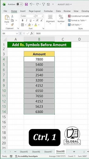 👉 💰 Auto Add “Amount Rs.” Before Every Number in Excel #excel #exceltips ‪@GlobalComputerWorld‬