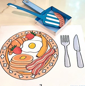 Breakfast Craft Printable: Play Food Coloring Pages & 3D Frying Pan - Etsy