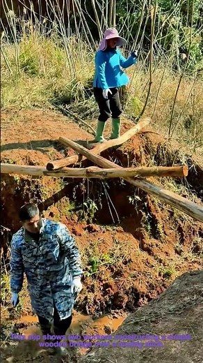 Simple Wooden Bridge Building: Team Constructing a Footbridge