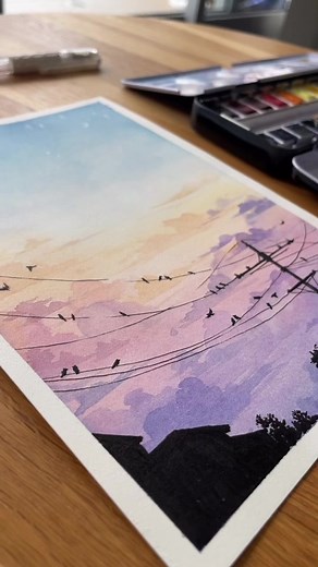 Simple Watercolor Sunset Tutorial