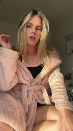 Cozy Morning Routine: Blonde Woman in Pink Robe#morningroutine #cozyvibes #pinkrobe