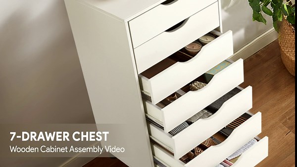 TUSY 7-Drawer Organizer, Tall Chest of Drawers with Caster Wheels, Alex Drawers File for Home Office, White
