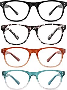 Reading Glasses Blue Light Blocking for Women Men,4 Pack Stylish Oversized Computer Readers with Spring Hinges,Anti UV Ray/Eye Strain/Glare 1.00