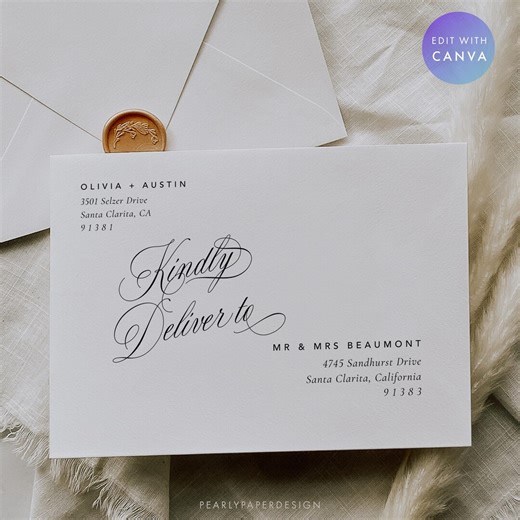 A7 Envelope Addressing Template for Canva, Calligraphy Wedding Envelope Address Template, Elegant Wedding Envelopes 7.25x5.25 #OA2512 OLIVIA - Etsy