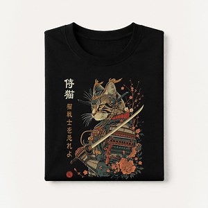 Samurai Cat T-shirt: Japanese Art, Cat Lover Gift - Etsy