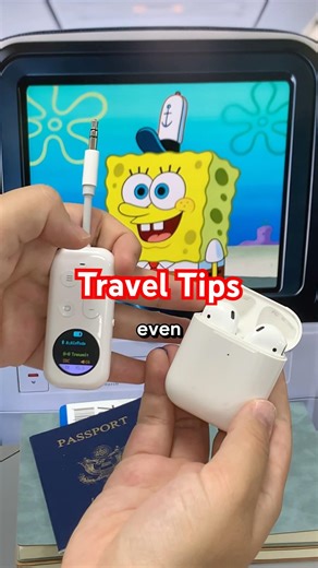The Flight Hack You Didn't Know You Needed ✈️🎧#bluetooth #wireless #travelhack #ipods #spongebob