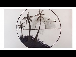 Easy Sunset Scenery Drawing | Palm Trees & Beach Landscape Sketch | Simple Pencil Art Tutorial