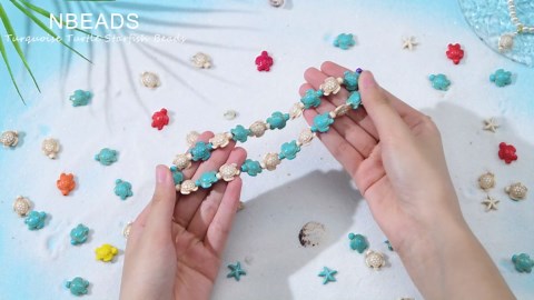 NBEADS 92 Pcs Turquoise Bead Strands, Floral White Turtle Charms, Synthetic Turquoise Gemstone Rock Animal Beads for Jewelry Making DIY Bracelet Necklace