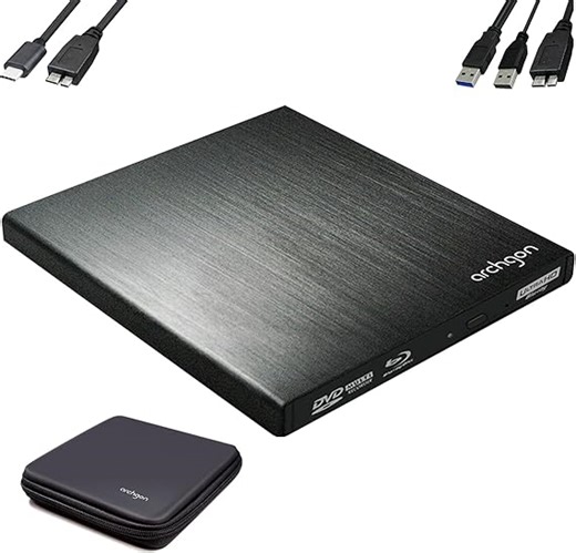 Archgon UHD Blu-ray Player – Externes 4K BD/DVD/CD Laufwerk für PC & Mac, USB-C/3.0, M-Disk, Aluminiumgehäuse