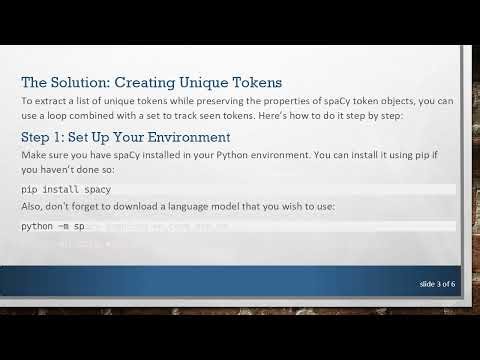 How to Create a List of Unique Tokens in spaCy