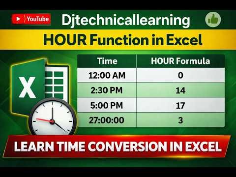 Excel HOUR Function Explained in Hindi | Extract Hour from Time in Excel 2026 | Deepak Jhanswa Excel