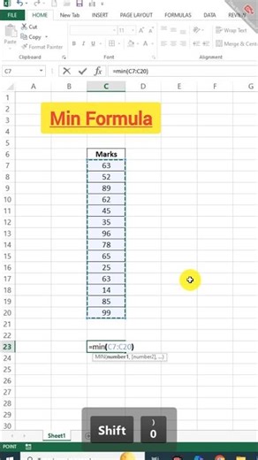 Min Formula || MS Excel short trick || MS Excel shorts || MS Excel Tutorial short