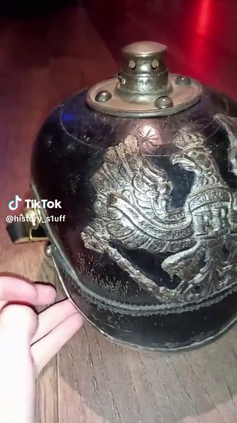 I love this helmet its my favourite!!!!!!! #history #war #german #ww1 #ww1history #pickelhaube #egale #favorite #damaged #army #trench #warfare #spike