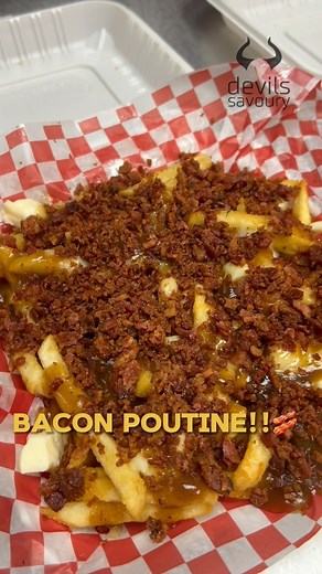 Poutine of the Week: Bacon poutine!! Enjoy a regular poutine covered in bacon, it’s perfect for bacon lovers  Visit Devil’s Savoury in Oshawa, Ontario to try our bacon poutine, along with various other flavours we’ve created! #devilssavoury #comfortfood #poutine #poutinefries #localbusiness #localrestaurant #smallbusinessowner #smallbusiness #oshawaontario #oshawabusiness #durhamlocalbusiness #duthameats | Devils savoury | Facebook