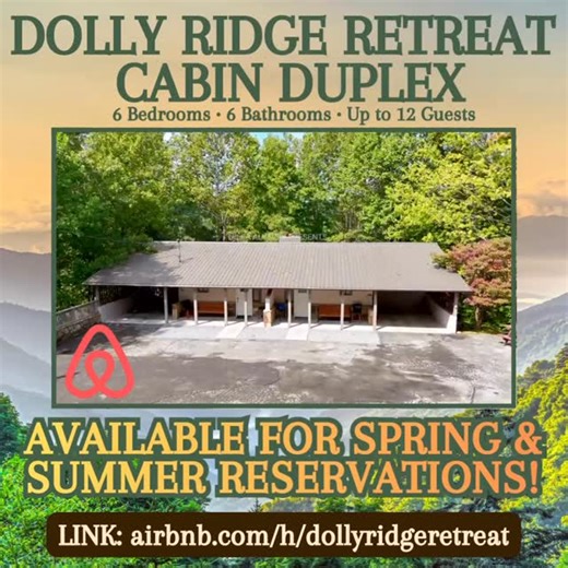 🚨EPIC AIRBNB ALERT🚨 👋 WELCOME TO THE DOLLY RIDGE RETREAT CABIN DUPLEX IN THE SMOKIES!⛰️ Plan your next Family #Spring or #Summer #trip in the Smoky Mountains and discover: ⛰️ Our country’s #1 National Park 🪢 Ziplining 🛟 River Tubing 👷‍♀️ White Water Rafting 🏇 Horseback riding 🚩 ATV tours 🎢 Theme Parks, Mountain Coasters 🎭 Dinner Shows And SO MUCH MORE… This Cabin Duplex offers: Two 3 Bedroom / 3 Bathroom Units with a Total of… • 6 bedrooms • 6 bathrooms • 2 fireplaces • 2 Carports • 2 