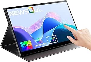 Newsoul Portable Monitor Touchscreen, 14'' FHD 1080P Laptop Monitor with HDMI USBC Gaming Monitor HDR IPS External Display w/VESA & Speakers & Case Second Screen for Laptop PC Phone PS4 Switch