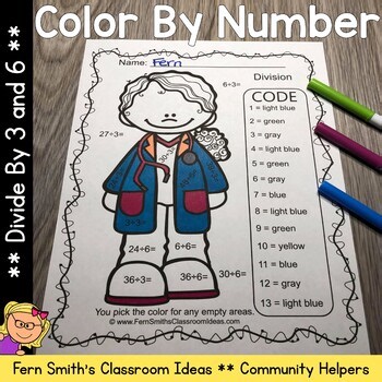 Divide by 3 and 6 Color By Number