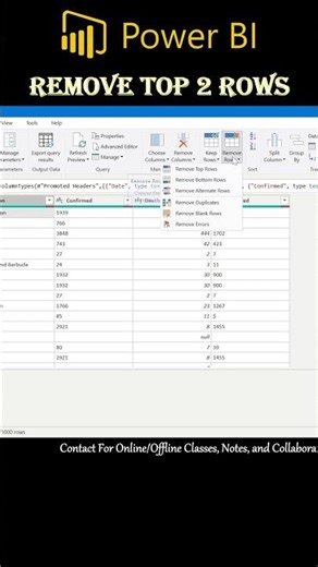 POWER BI ~ Remove Top Rows in a table #powerbi