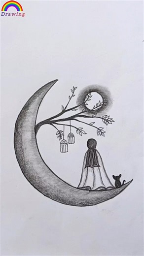 Beautiful Half moon 🌜Scenery Drawing by Pencil Sketch✏️👆‪@rainbowdrawing000‬ #drawing #sketch #art