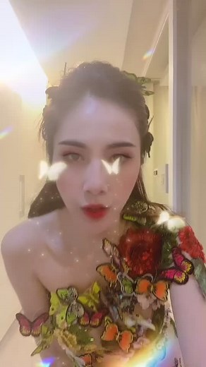 Colorful Butterfly Dress Showcase in Vibrant Hallway