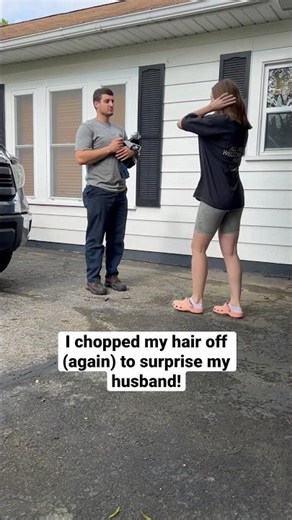 CHOPPING MY HAIR OFF AND SURPRISING MY HUSBAND #hair #haircut #shorts #suprise #couple #marriage
