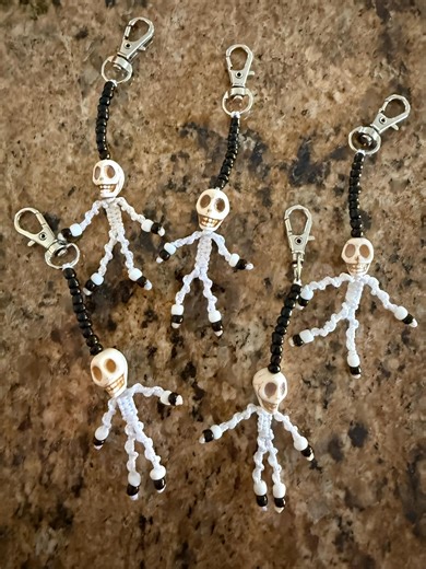 Handmade Skeleton Keychain, 4.5 Inch Beaded Accessory