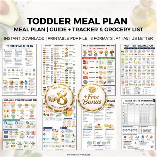 Toddler Meal Plan PDF Printable: Weekly Menu Food Tracker & Grocery List | Kids Diet Guide - Etsy
