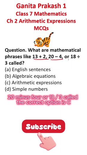Ganita Prakash 1 Class 7 Math Ch2 Arithmetic Expressions MCQ 1