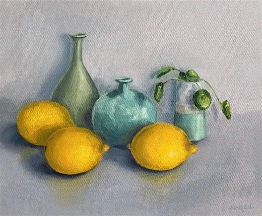 Lemons Still Life Oil Painting – Contemporary Fine Art, Ceramic Vessels - Etsy
