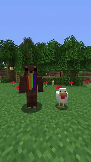 Colorful Minecraft Scene with Bear and Chicken