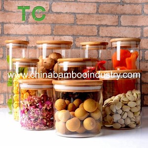 [Hot Item] Wholesale Glass Jar with Bamboo Lid Food Storage Bottle Jar Glass Canister Set, Spice Jar, Glass Storage Containers with Lids