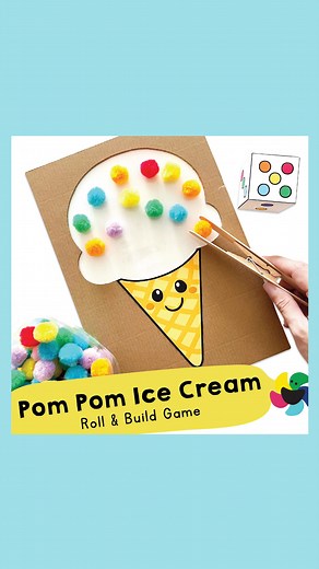 Chana Favors on Instagram: "🍦 Pom Pom Ice Cream - Printable PDF 🎨 Make learning colorful and fun! 🎲 Our Pom Pom Ice Cream printable helps kids practice counting, color matching, and fine motor skills. Easy setup, multiple dice for varied play, and endless fun! Find it in our store. Link in Bio! 🎨🍦 ☰What you'll need: * Chanafavors Printables 🌈 Shop for Printable PDF Files 🖨 Chanafavors.etsy.com (Click our profile for live link) * Cardboard * Pom Pom Balls * Transparent Tape * Scissors / Cu