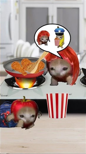 Apple cat mom cooks & banana cat eats 🐱❤️ #catmemes #cat #shorts #fyp #bananacat