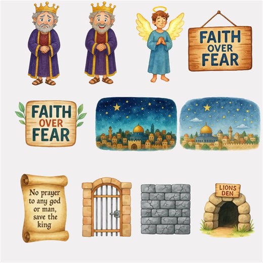 Daniel and the Lions Den Clipart, Instant Download, Bible Story Pngs, Christian Kids Graphics, Sunday School Art, Faith Over Fear, Lions - Etsy