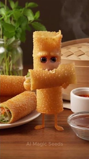 This Spring Roll Has Feelings 🥟👀 #ai #asmr