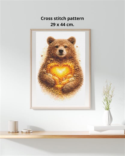 Bear Cross Stitch Pattern, Cute Bear With Heart, Love Gift Embroidery Pattern PDF, Romantic Animal Cross Stitch Design - Etsy