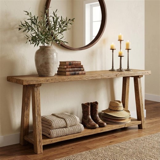Reclaimed Wood Console Table With Storage | Solid Wood Entryway Table |farmhouse Sofa Table - You Can Use Bench That Are 14-16 Inches High - Etsy UK