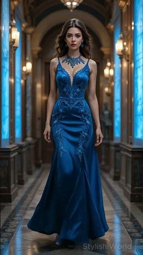 Regal Blue Evening Gowns: Elegance in a Grand Hall