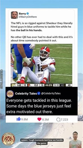 NFL Rigged Against Shedeur Sanders Blue Uniform Tackle Meme