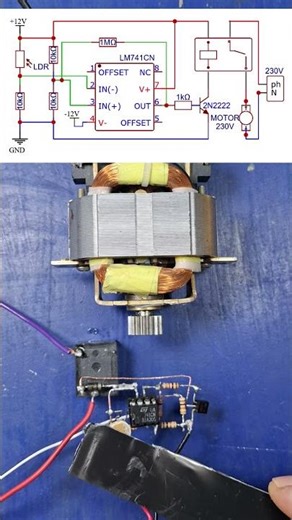 Controlling a 230V motor using a photoresistor #experiment #ldr
