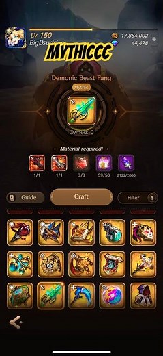 Crafting Mythical Arti “Demonic Beast Fang” | Souls • Habbyb #like #habbysouls #mobilelegends #share