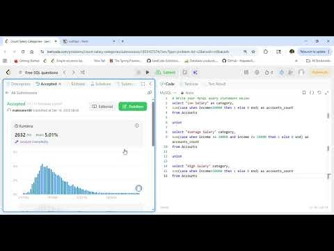 Leetcode 1907 Count Salary Categories - SQL Interview Question Medium Complexity -Explained In Hindi