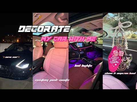 DECORATE MY NEW CAR WITH ME 2024| car wash, custom pink seats, led lights, Decor haul