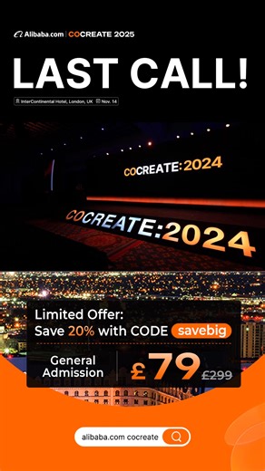⏰ Act now – before the ￡200 price rise! 💡 What’s waiting for you: 🔹 Official launch of Alibaba.com AI Sourcing Tools 🔹 Meet 30 leading Alibaba.com suppliers from all over the world 🔹 Live demos, sourcing genius bar & networking night 🔹 Free product samples from trusted EU manufacturers Future-proof your business at CoCreate London – where innovation meets opportunity. | Alibaba.com