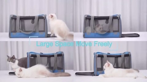 Cat Carrier, Soft Sided Cat Carriers for Large Small Medium Dogs Cats Under 25lbs, Foldable Pet Travel Carrier with a Bowl/Washable Pad, TSA Airline Approved, Blue