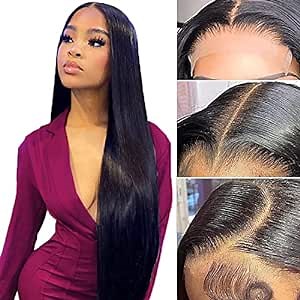 5x5 HD Lace Closure Wigs Human Hair Straight Lace Front Wigs Human Hair Pre Plucked 5x5 Transparent Lace Closure Wig for Women Straight Lace Closure Wig with Baby Hair 180% Density Glueless Wigs